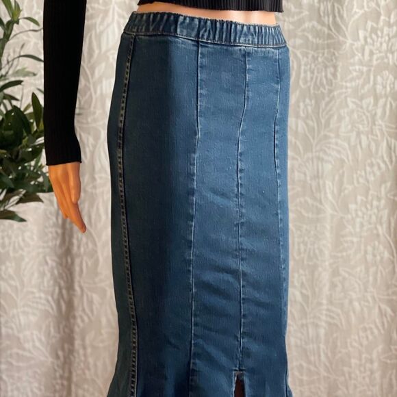 Zealous Yarnn Studios Denim Fishtail Mermaid Flare Midi Jean Skirt Size S - Picture 8 of 8